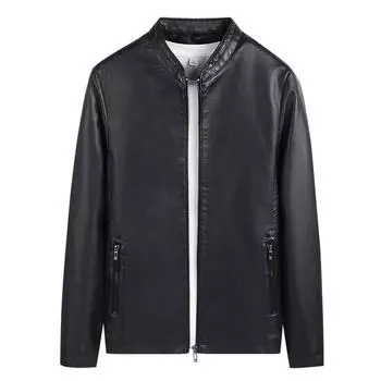 Кожаная куртка мужская, новая осенняя, корейский стиль, модная, тонкая, красивая, модная и универсальная, воротник-стойка плюс бархатная кожаная куртка M