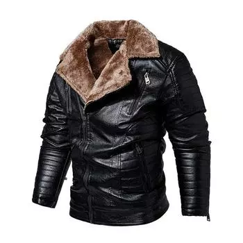 Кожаная куртка мужская новая свободная байкерская кожаная куртка с косой молнией тонкая бархатная куртка L