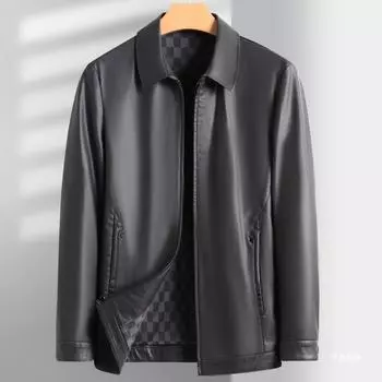 Кожаная куртка мужская осенне-зимняя кожаная куртка для мужчин среднего возраста короткая свободная повседневная куртка из овчины для папы 170