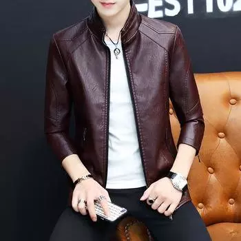 Кожаная куртка мужская осенне-зимняя мужская кожаная куртка Locomotive корейской версии флисовая кожаная куртка мужская кожаная куртка с воротником-стойкой M