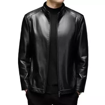 Кожаная куртка мужская осенне-зимняя новая деловая повседневная флисовая утолщенная кожаная куртка молодежная кожаная куртка 170