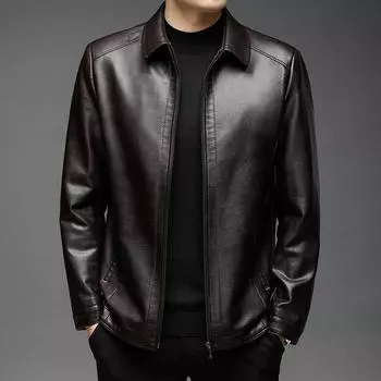 Кожаная куртка мужская осенне-зимняя новая мужская мягкая кожаная куртка с лацканами куртка мужская свободная повседневная модная кожаная куртка 170