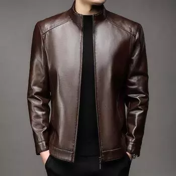 Кожаная куртка мужская осенне-зимняя новая мужская куртка с воротником-стойкой из мягкой кожи куртка мужская свободная повседневная кожаная куртка 170
