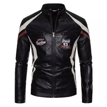 Кожаная куртка мужская осенне-зимняя новая мужская мотоциклетная куртка ветрозащитная контрастного цвета мужская куртка из искусственной кожи куртка M