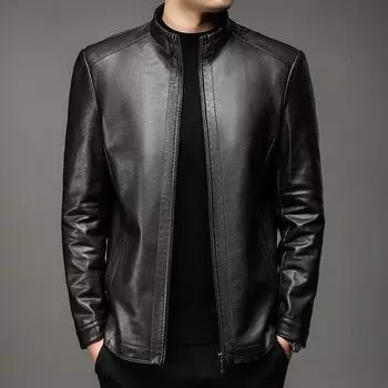 Кожаная куртка мужская осенне-зимняя новая мужская куртка с воротником-стойкой из мягкой кожи куртка мужская свободная повседневная кожаная куртка 170