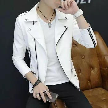 Кожаная куртка мужская осенне-зимняя новая тонкая одежда для локомотива пальто M