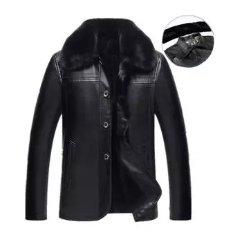 Кожаная куртка мужская пальто новая зимняя бархатная утолщенная бегущая река и озера уличная кожаная куртка L