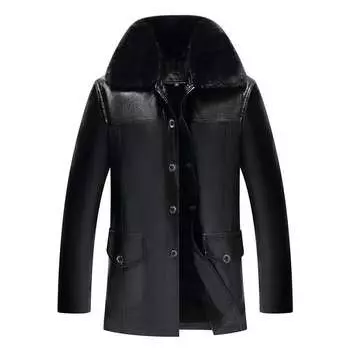 Кожаная куртка мужская, пальто средней и длинной длины, зимняя бархатная утолщенная новая мужская кожаная куртка XL