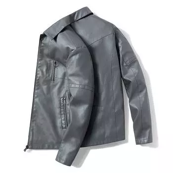 Кожаная куртка мужская повседневная куртка весна-осень корейская версия трендовая свободная молодежная куртка мужская одежда M хаки