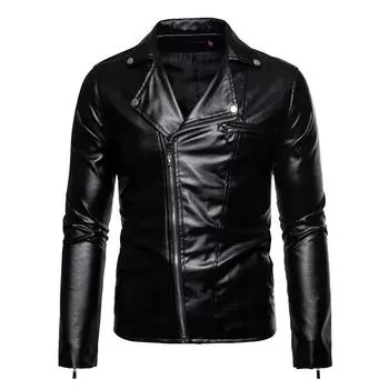 Кожаная куртка мужская с лацканами из искусственной кожи, короткая кожаная куртка повседневная мужская кожаная куртка Locomotive M чёрный