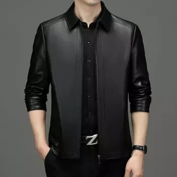 Кожаная куртка мужская среднего возраста из натуральной кожи куртка с короткими лацканами тонкая овчина кожаная куртка для папы мужская одежда M