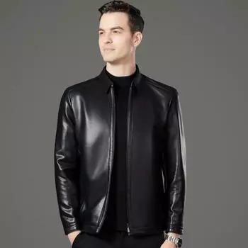 Кожаная куртка мужская среднего возраста из овчины повседневная деловая куртка с отворотом для папы осенне-зимняя высококачественная кожаная куртка 170