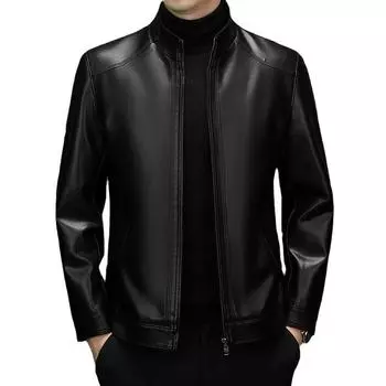 Кожаная куртка мужская среднего возраста осень и зима короткая кожаная куртка мужская деловая повседневная бархатная кожаная куртка больших размеров S