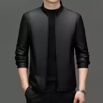 Кожаная куртка мужская среднего возраста свободная куртка с воротником-стойкой мотоциклетная куртка осень и зима новая деловая повседневная кожаная куртка для мужчин 170