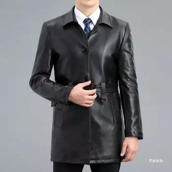 Кожаная куртка мужская средней длины осень-зима новая куртка из овчины свободная ветровка большого размера для мужчин 170