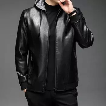 Кожаная куртка мужская средняя и длинная флисовая утолщенная съемная шапка кожаная куртка куртка меховая интегрированная кожаная куртка мужская куртка 170