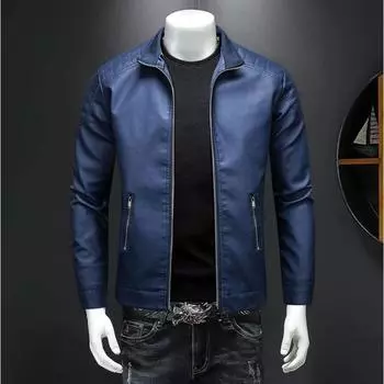 Кожаная куртка мужская тонкая куртка модная тонкая куртка мужская мотоциклетная куртка большого размера с воротником-стойкой кожаная куртка M чёрный