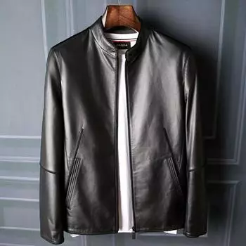 Кожаная куртка мужская тонкая куртка с воротником-стойкой из овечьей кожи тонкая повседневная куртка мужская кожаная верхняя часть L чёрный