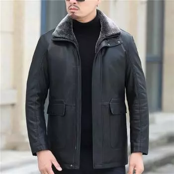 Кожаная куртка мужская утолщенная теплая пуховая куртка мужская куртка для среднего возраста средняя и длинная куртка для папы M