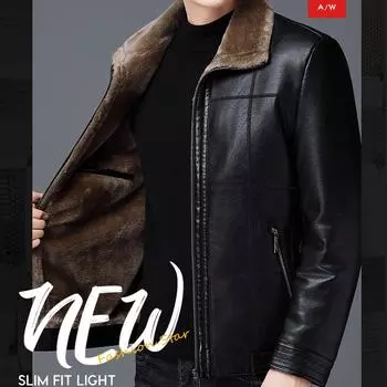 Кожаная куртка мужская в китайском стиле зимняя одежда меховой комплект для папы плюс бархатная утолщенная овчинная куртка куртка для мужчин M