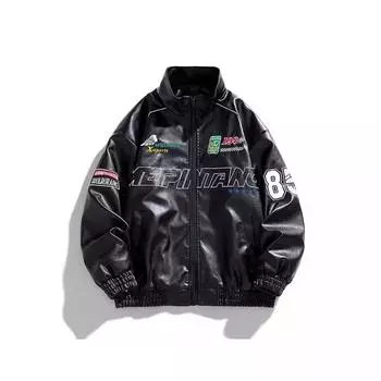 Кожаная куртка мужская велосипедная новая осенняя куртка с воротником-стойкой в стиле локомотива из искусственной кожи корейская версия повседневная куртка M белый