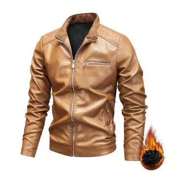 Кожаная куртка мужская верхняя кожаная осенне-зимняя плюс кашемир корейская версия повседневной байкерской рабочей куртки с капюшоном M