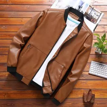 Кожаная куртка мужская весна и осень новая корейская стильная тонкая кожаная куртка молодежная модная красивая модная бейсбольная форма мужская повседневная куртка M