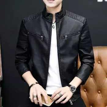 Кожаная куртка мужская весна и осень новая бейсбольная куртка кожаная куртка мужская тонкая модная красивая повседневная верхняя часть M