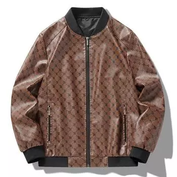 Кожаная куртка мужская весна-осень корейский стиль модная облегающая модная брендовая мотоциклетная кожаная куртка молодежная бейсбольная форма куртка M чёрный