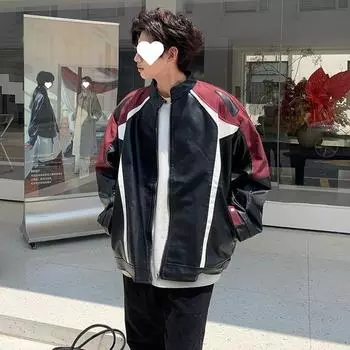 Кожаная куртка мужская весна-осень мотоциклетная кожаная куртка в американском стиле S