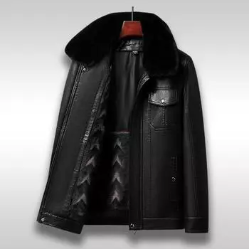Кожаная куртка мужская зимняя бархатная утолщенная подкладка для мужчин, кожаная куртка среднего возраста, мужское пальто 175