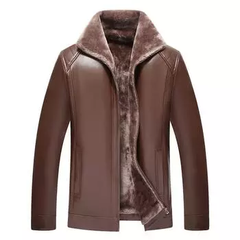 Кожаная куртка мужская зимняя флисовая теплая мотоциклетная куртка мужская модная байкерская куртка из искусственной кожи тонкое пальто толстые куртки с меховым воротником 58 чёрный