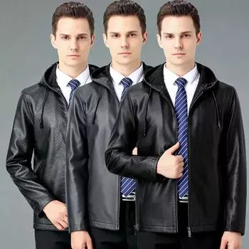 Кожаная куртка мужская зимняя одежда новый стиль натуральная кожа молодежная и среднего возраста с капюшоном деловая повседневная утолщенная бархатная куртка 170