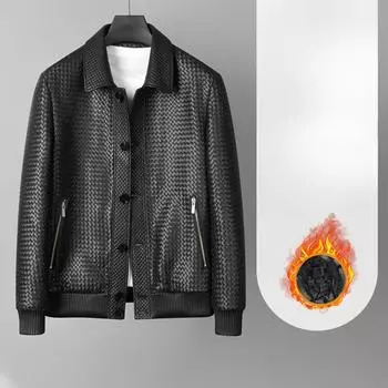 Кожаная куртка мужская зимняя овчинная тканая куртка мужская высококачественная кожаная куртка утолщенная L