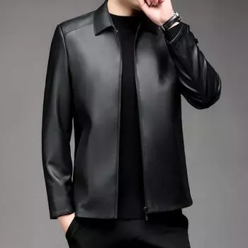 Кожаная куртка Новая кожаная куртка мужская деловая повседневная модная куртка с лацканами весна и осень кожаная куртка мужская куртка куртка 170 чёрный