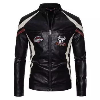 Кожаная куртка осень и зима новая мужская мотоциклетная куртка ветрозащитная посадка контрастного цвета красивая мужская куртка из искусственной кожи модная M