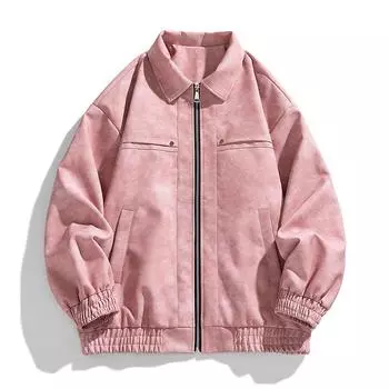 Кожаная куртка осень-зима американский инструментальный лацкан модный повседневный ретро однотонный текстурированный лацкан M чёрный