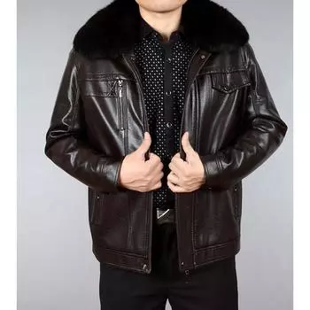 Кожаная куртка папы плюс бархатная куртка мужская кожаная куртка среднего возраста зимняя утолщенная свободная кожаная куртка для мужчин 170