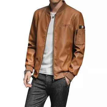 Кожаная куртка, повседневная куртка для молодых мужчин, куртка из полиуретана, бейсбольная форма, воротник-стойка, весна и осень, новая модная кожаная куртка M