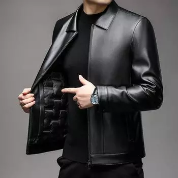 Кожаная куртка-пуховик для мужчин, съемная подкладка из гусиного пуха, короткая кожаная куртка, наряд для папы среднего возраста, утепленная кожаная куртка 170
