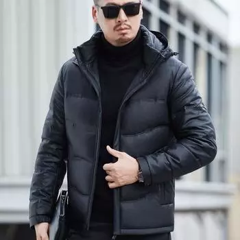 Кожаная куртка-пуховик мужская флисовая утолщенная кожаная куртка зимняя кожаная куртка мужская куртка мужская кожаная куртка на заказ M