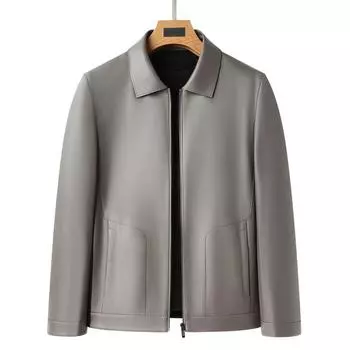 Кожаная куртка-пуховик мужская съемная подкладка из гусиного пуха короткая кожаная куртка для пап среднего возраста утолщенная теплая кожаная куртка M