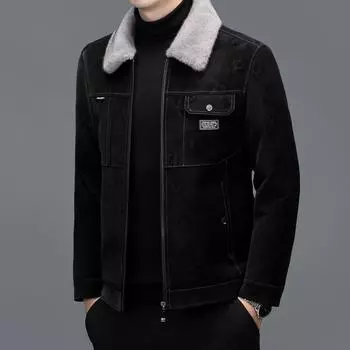 Кожаная куртка-пуховик мужская зимняя новая мужская флисовая утолщенная повседневная куртка с лацканами мужская кожаная повседневная L