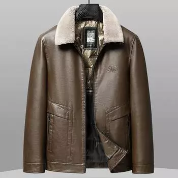 Кожаная куртка-пуховик мужская зимняя новая повседневная мужская кожаная куртка мужская теплая куртка мужская куртка-пуховик модная M