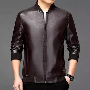 Кожаная куртка с бейсбольным воротником для мужчин, осень и зима, новая облегающая повседневная куртка в корейском стиле для мотоциклистов 170