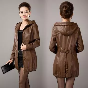 Кожаная куртка с капюшоном для мамы, женское хлопковое пальто средней длины, осень/зима, для тепла, для людей среднего и пожилого возраста, повседневное утягивающее пальто большого размера 5XL