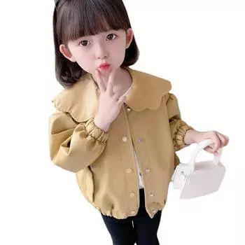 Кожаная куртка с лацканами для девочек, весенне-осенняя детская корейская короткая куртка, повседневная однотонная ветровка для девочек и малышей 90 чёрный