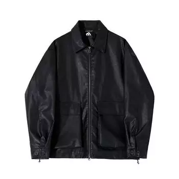 Кожаная куртка с лацканами, мужская новая весенняя свободная куртка в корейском стиле, модная кожаная куртка для мотоциклистов M чёрный