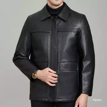 Кожаная куртка среднего возраста, мужская одежда для папы, утолщенная куртка из овчины, повседневная куртка большого размера, подкладка из пуха съемная 170
