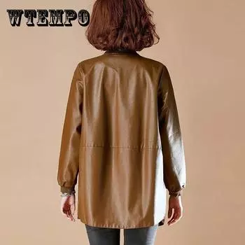 Кожаная куртка средней длины, женская весенне-осенняя свободная бейсбольная куртка из искусственной кожи, кожаная куртка XXXXL чёрный